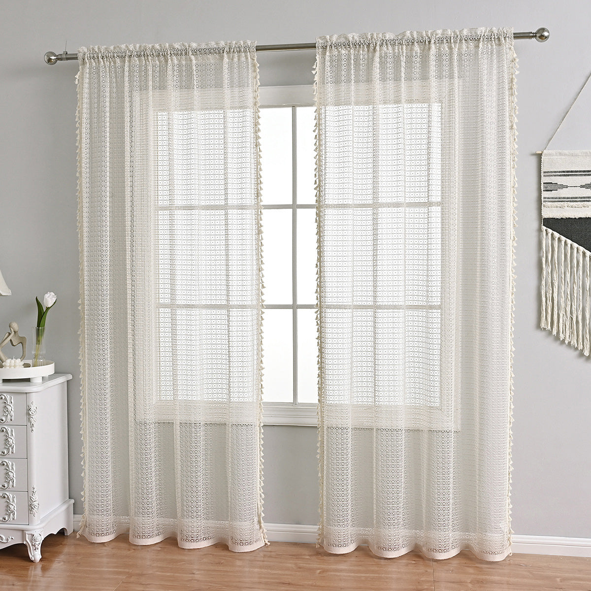 French Sheer Curtain Romantic, Beige, Living Room/Bedroom