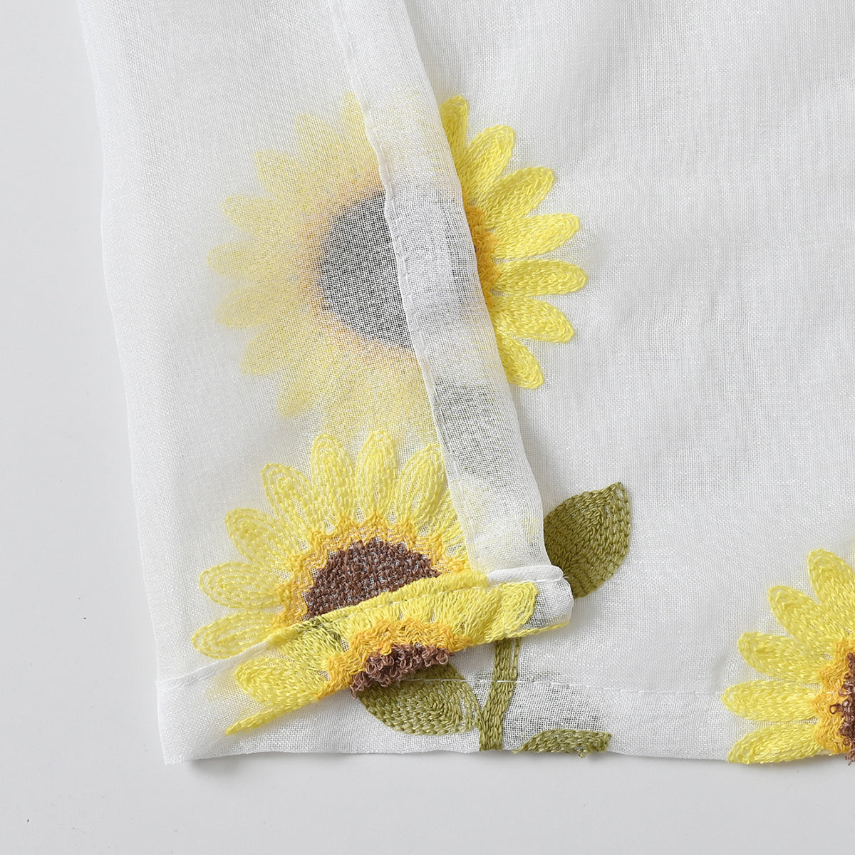 Farmhouse White Sunflower Sheer Curtain