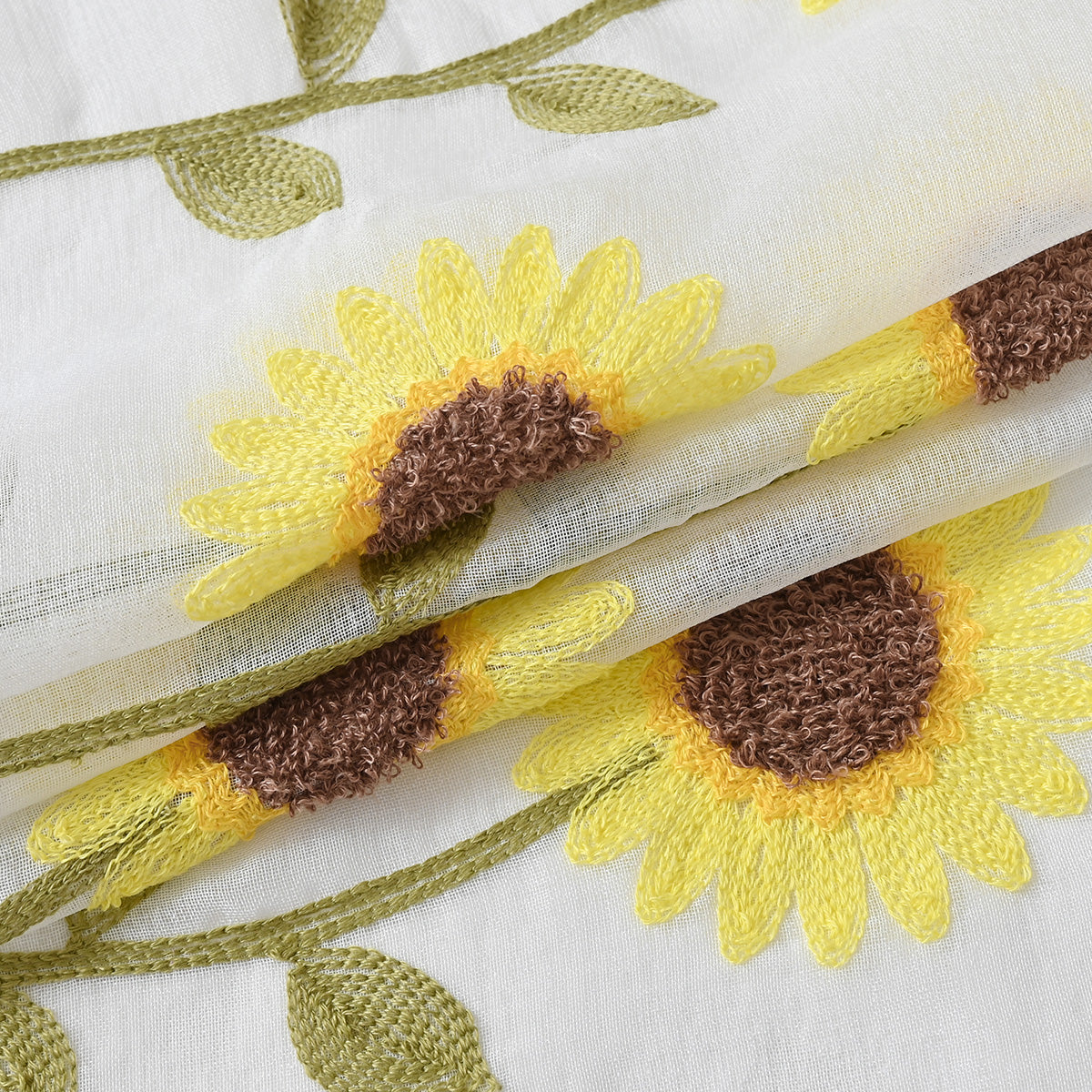 Farmhouse White Sunflower Sheer Curtain