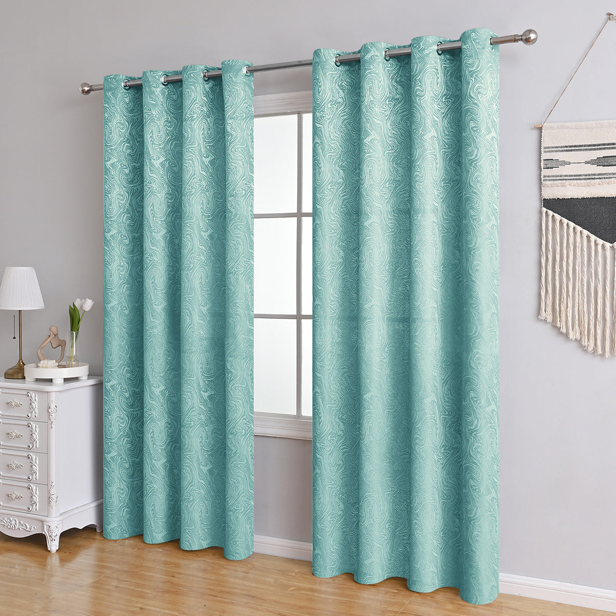 Modern Blackout Curtains Waves Textured, Gray/Blue/Green, Living Room