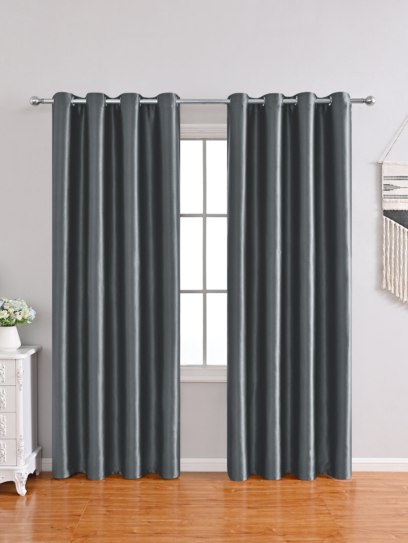 Modern Velvet Solid Color Blackout Thermal Curtains, Dark Gray/Beige