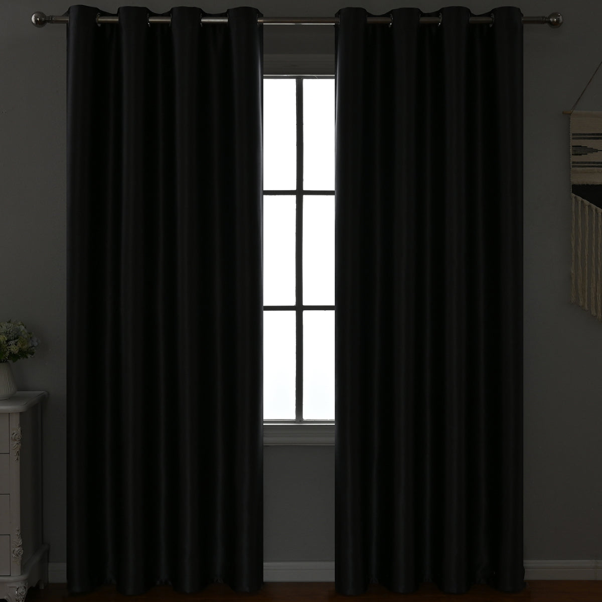 Modern Velvet Solid Color Blackout Thermal Curtains, Dark Gray/Beige