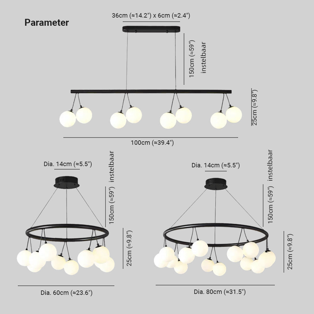 Valentina Nordic LED Kroonluchters Zwart Metaal/Glas Eetkamer/Woonkamer/Slaapkamer