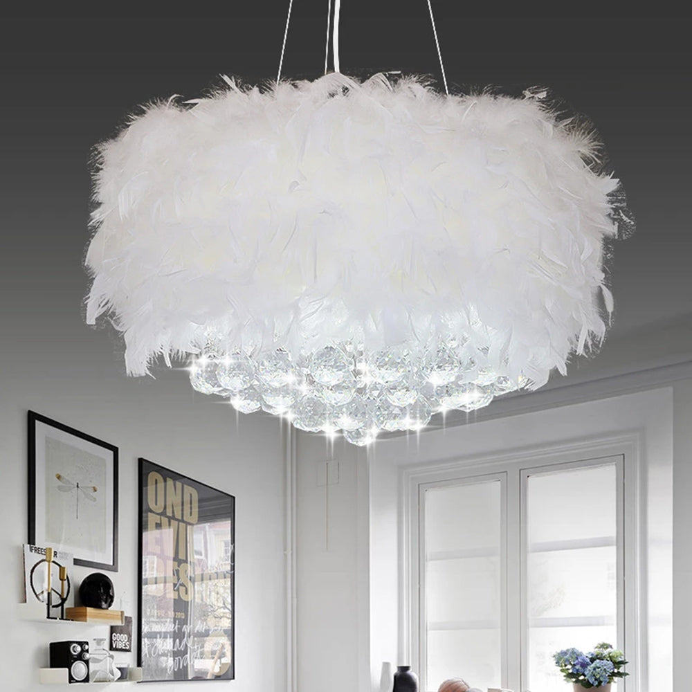 O'Moore Moderne LED Kroonluchter Metaal/Crystal/Veer Wit Slaapkamer/Woonkamer