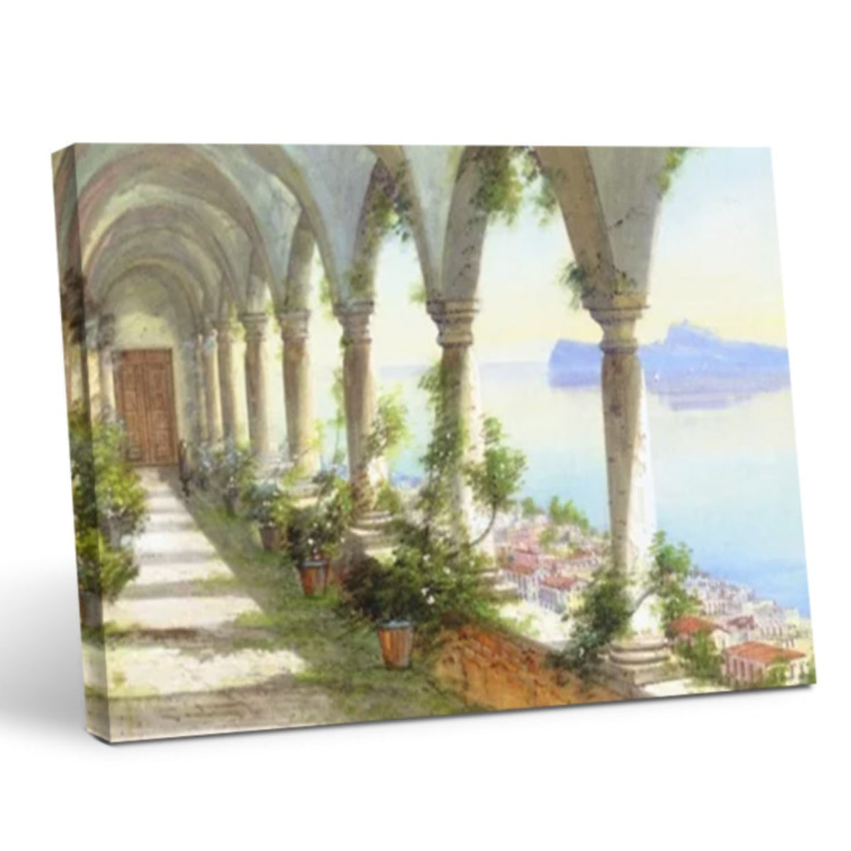 Een Kolonnade met Uitzicht op het Eiland Capri - Vintage wandkunstafdrukken ingelijst voor de woonkamer