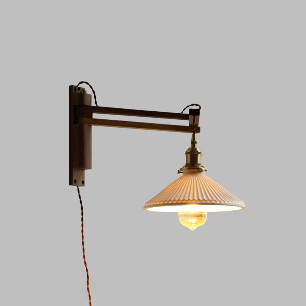 Ozawa Vintage Design LED Koepel Wandlamp Keramiek/Hout Walnoot/Helder Slaapkamer