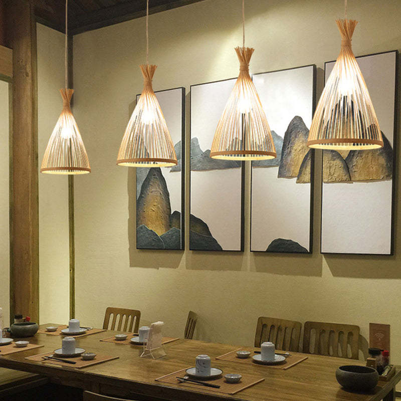 Muto Moderne Design LED Hanglamp Hout Rotan Handgeweven Bamboe Slaap/Eet/Woonkamer