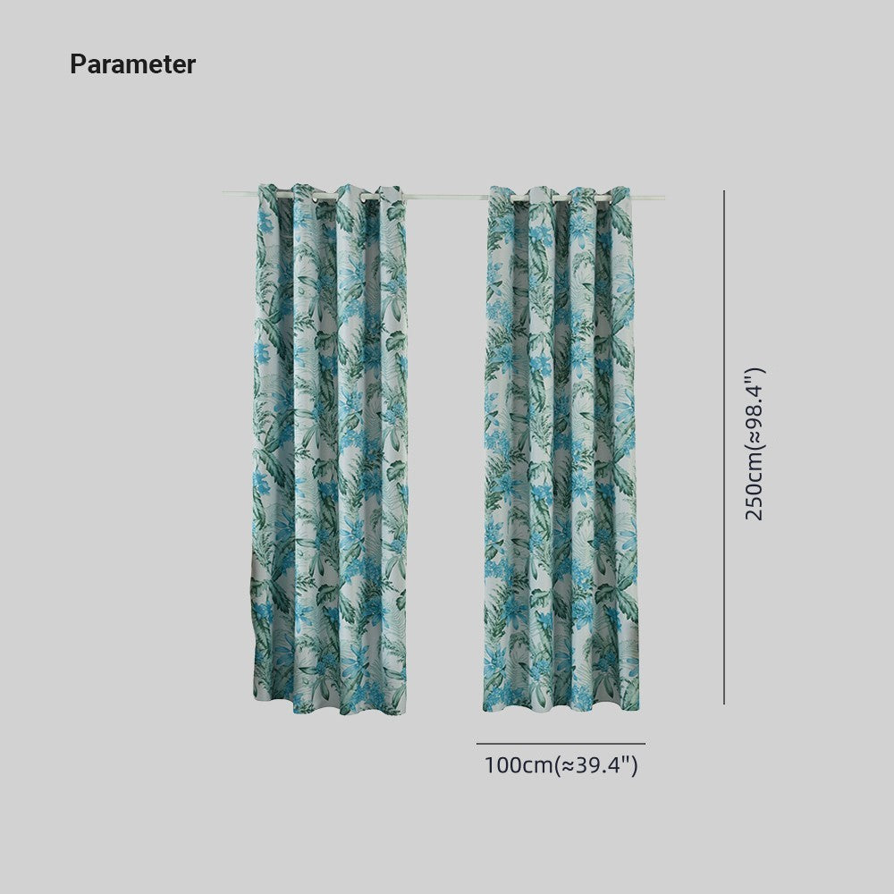 Modern Blue Plant Forest Nature Pattern Blackout Curtain