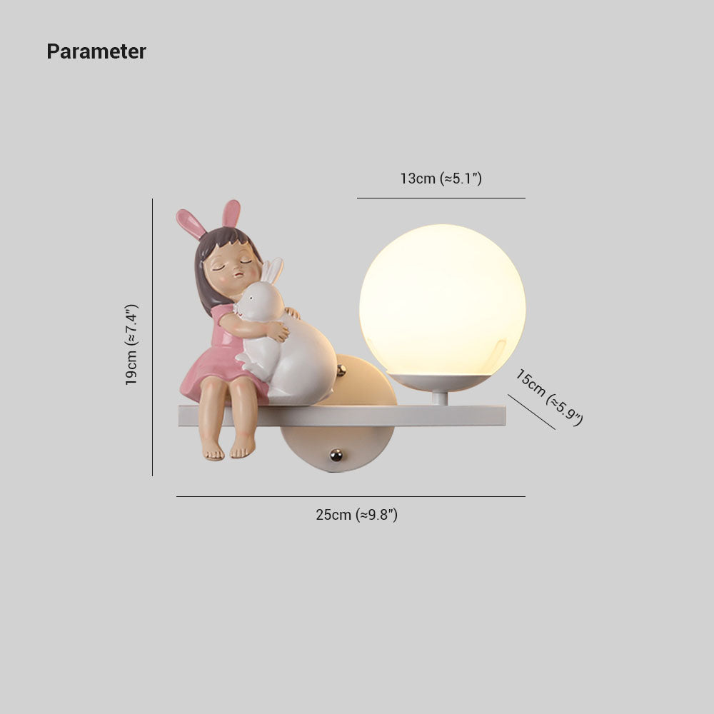 Minori Moderne Meisje/Konijn LED Wandlamp Metaal/Acryl Roze/Wit Kinderkamer