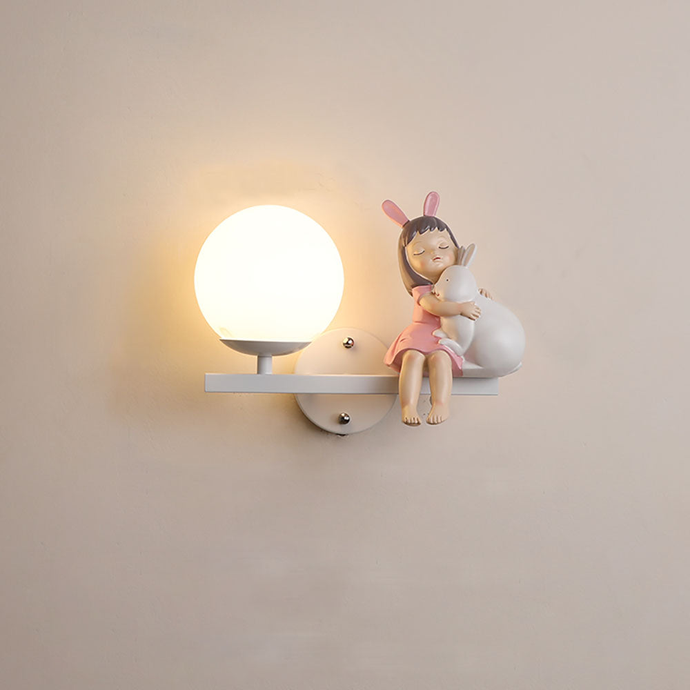 Minori Moderne Meisje/Konijn LED Wandlamp Metaal/Acryl Roze/Wit Kinderkamer