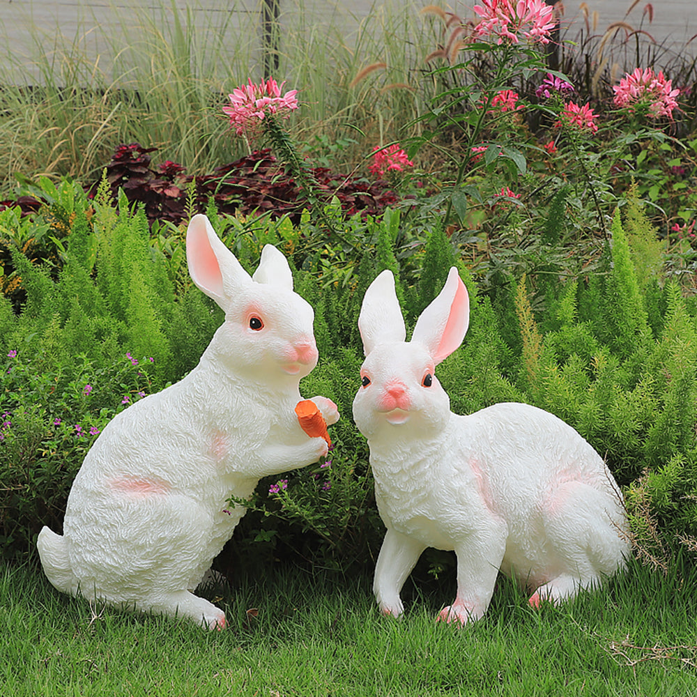 Alice Cute Rabbit Resin Outdoor Floor Lamp, White&Pink