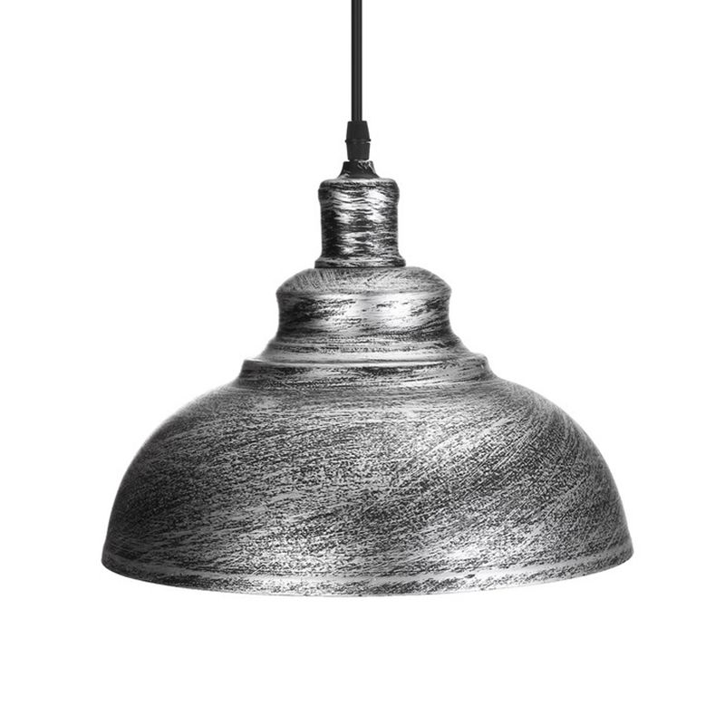 Cooley Industriële Koepelvormige Metaal Hanglamp, Zwart/Wit/Rustiek Koper/Zilvergrijs