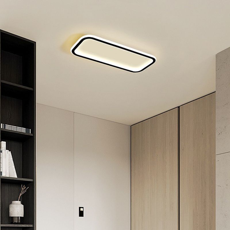 Edge Flush Mount Ceiling Light Rectangular Minimalist, Metal, Black, Bathroom