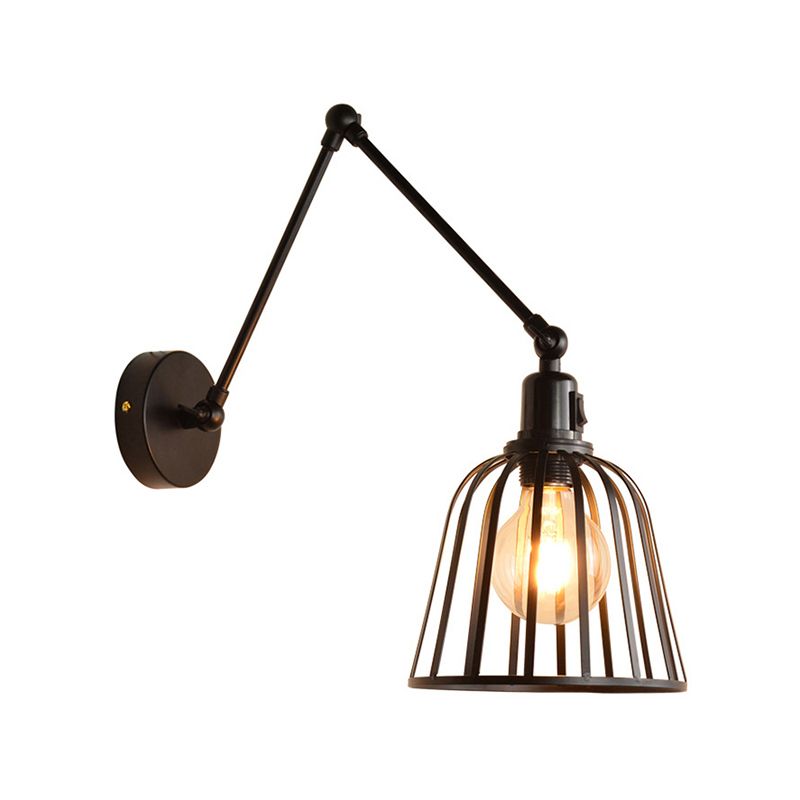 Alessio Vintage Verstelbare Wandlamp Met Kooi Metaal Zwart Slaapkamer