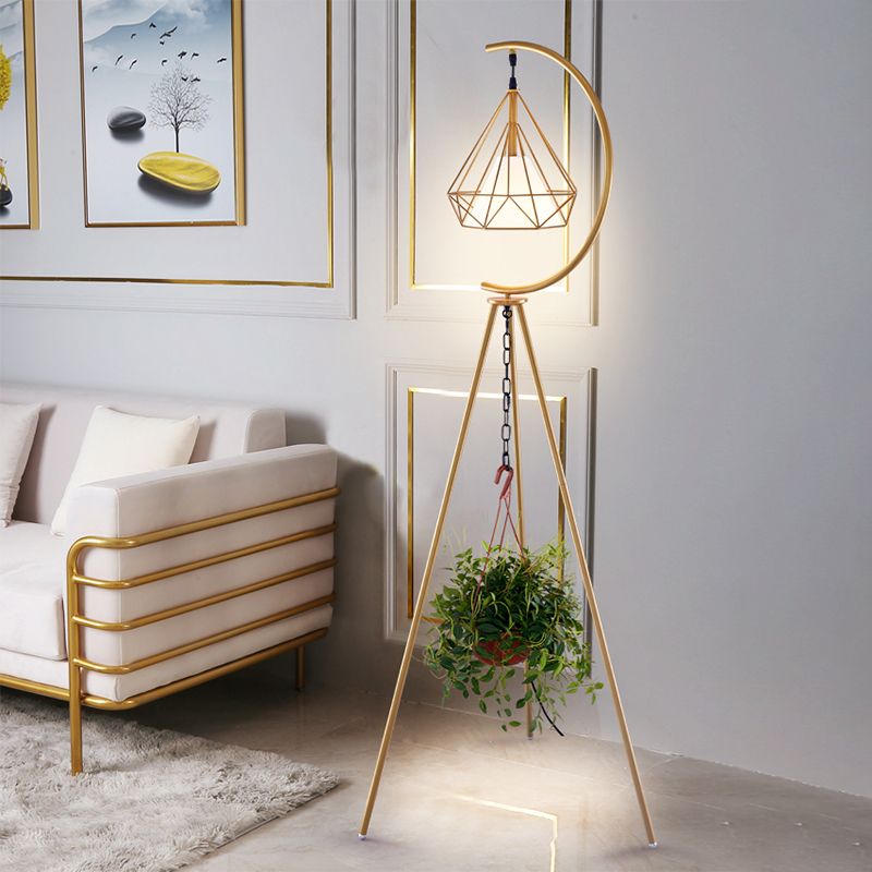 Eryn Moderne Diamanten Vloerlamp, Zwart/Goud, Metaal, Slaapkamer