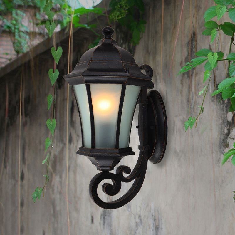 Alessio Vintage Lantern Metal/Glass Outdoor Wall Lamp, Black