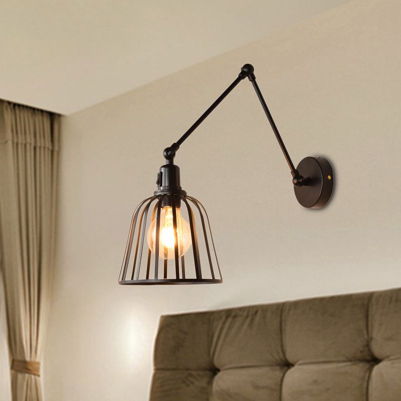 Alessio Vintage Verstelbare Wandlamp Met Kooi Metaal Zwart Slaapkamer