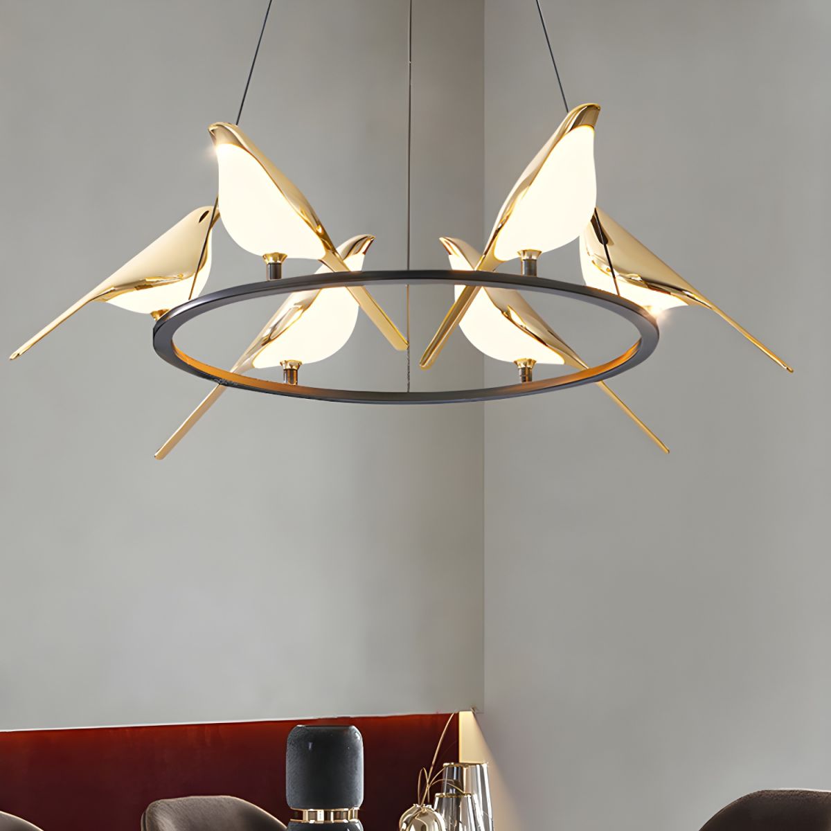 Alice Art Deco Modern Bird Pendant Light, 3/6/9 Heads, Gold