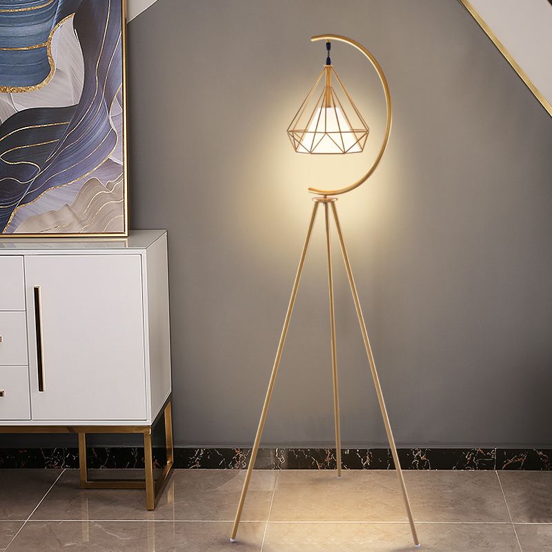 Eryn Moderne Diamanten Vloerlamp, Zwart/Goud, Metaal, Slaapkamer