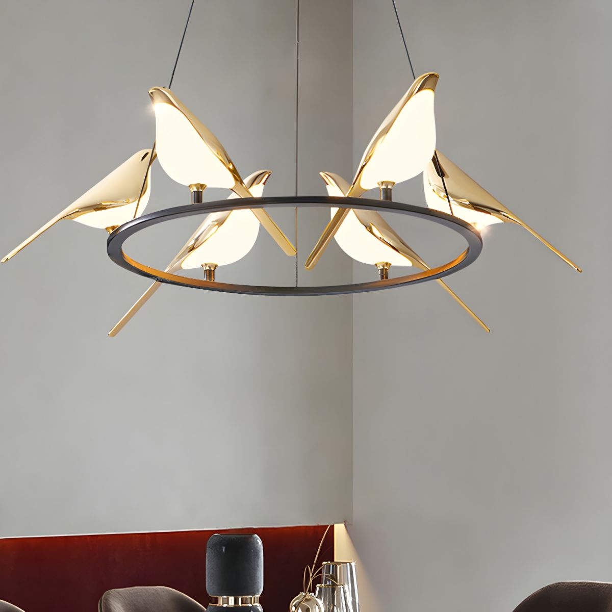 Alice Art Deco Modern Bird Pendant Light, 3/6/9 Heads, Gold