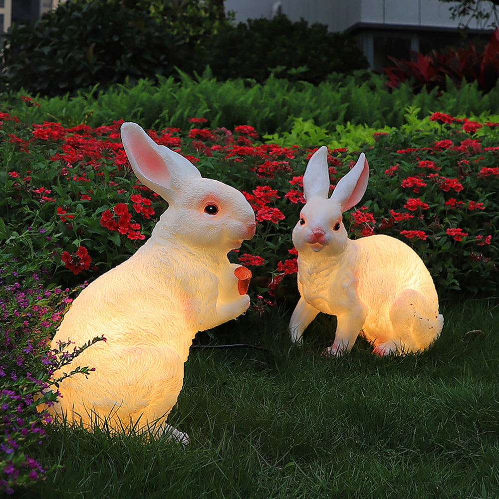 Alice Cute Rabbit Resin Outdoor Floor Lamp, White&Pink