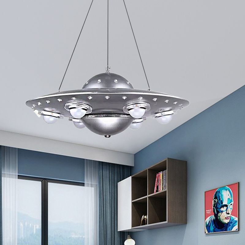 Alessio Modern UFO Metal Kids Pendant Light, Silver