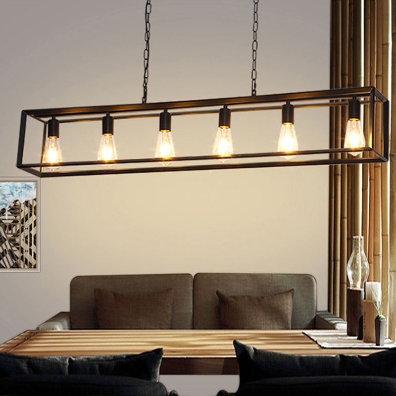 Alessio Rectangle Pendant Light, Brass&Black, 5/6 Heads