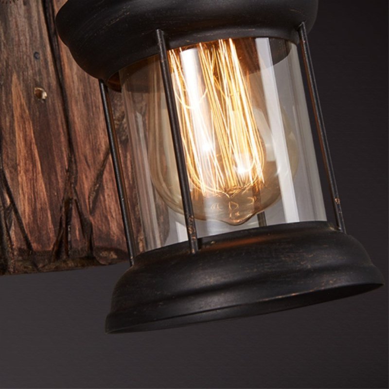 Alessio Retro Lantern LED Wandlampen Zwart Bronze Metaal Hout Slaapkamer
