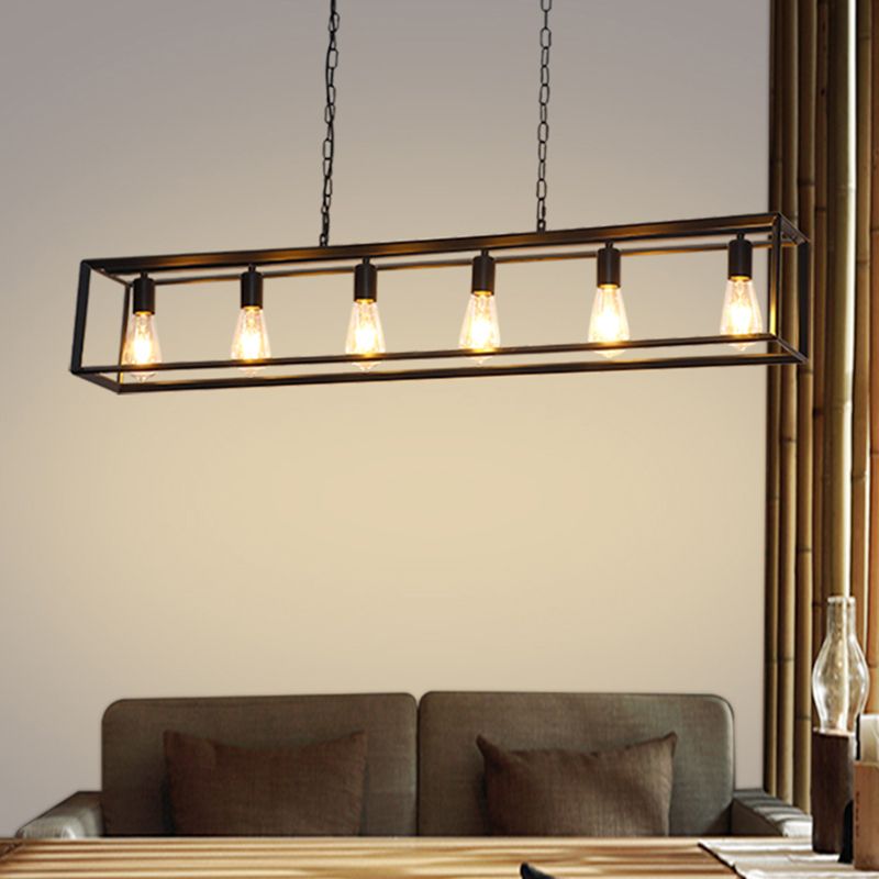 Alessio Rectangle Pendant Light, Brass&Black, 5/6 Heads