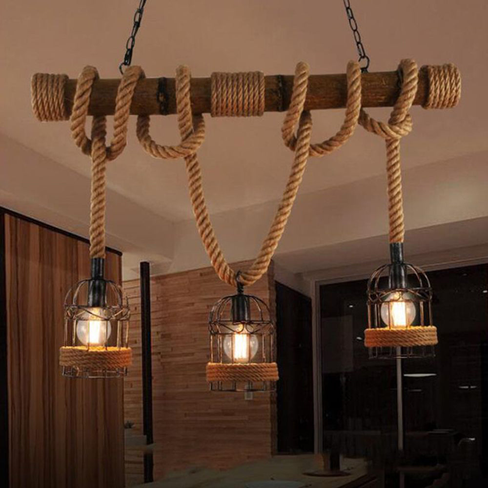 Alessio Hanglampen, 3-lamps, Hennep touw & Metaal