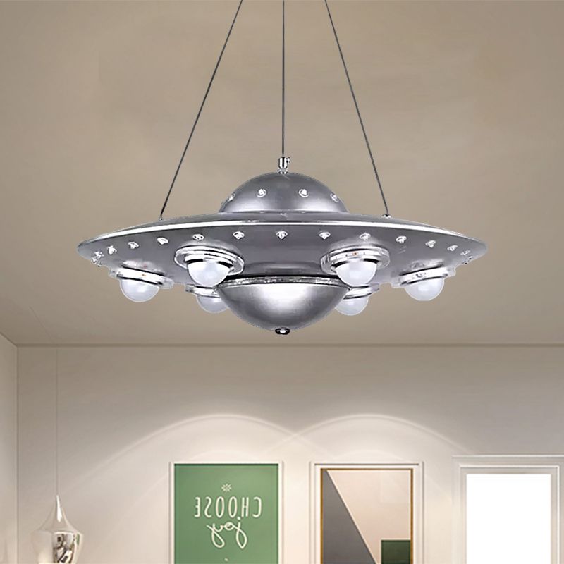 Alessio Modern UFO Metal Kids Pendant Light, Silver