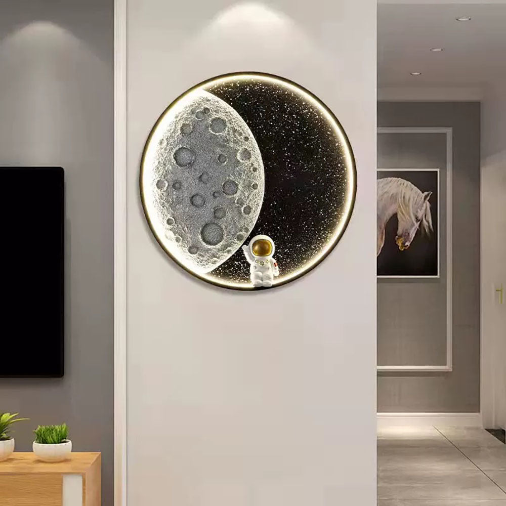 Elif Moderne Astronaut/Maan Wandlamp, Zwart, Metaal, Slaapkamer