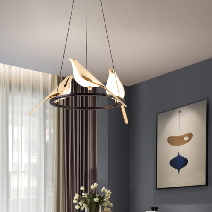 Alice Art Deco Modern Bird Pendant Light, 3/6/9 Heads, Gold