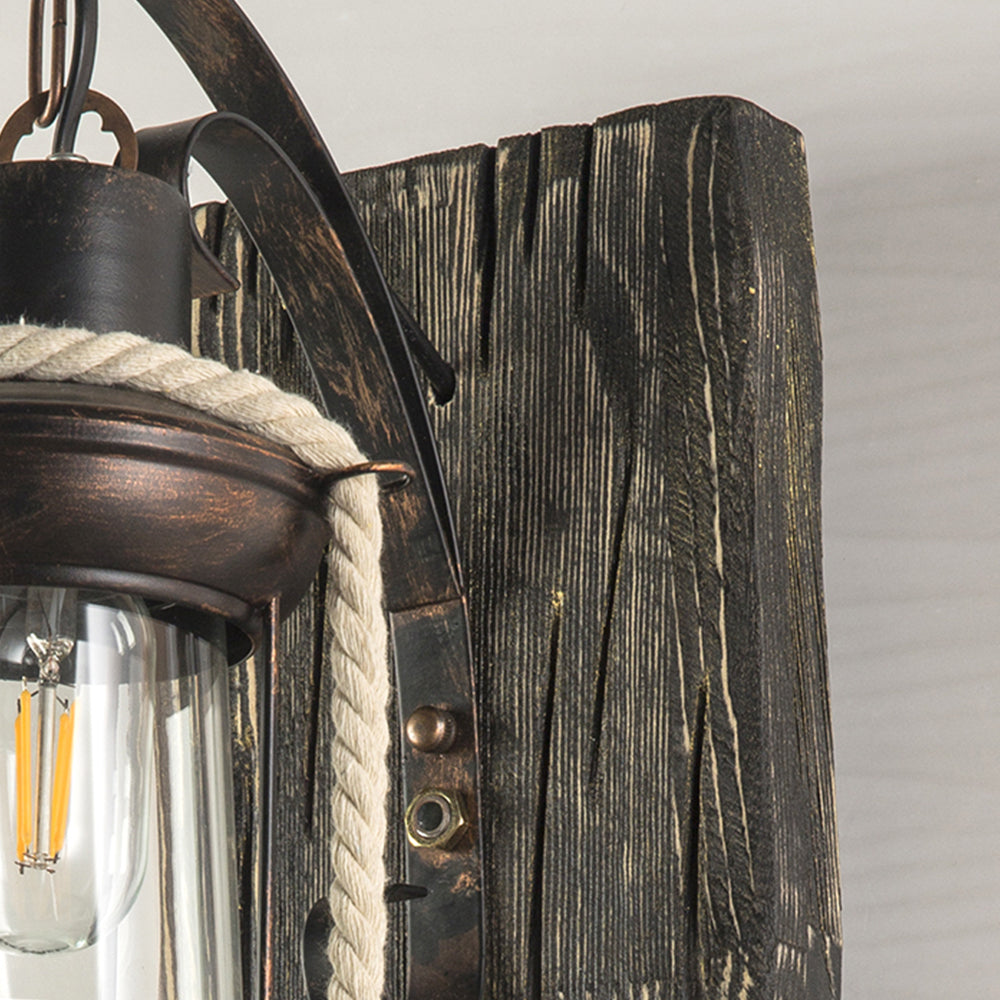 Alessio Wall Lamp Retro Lantern Ring Black Wooden, Bedroom