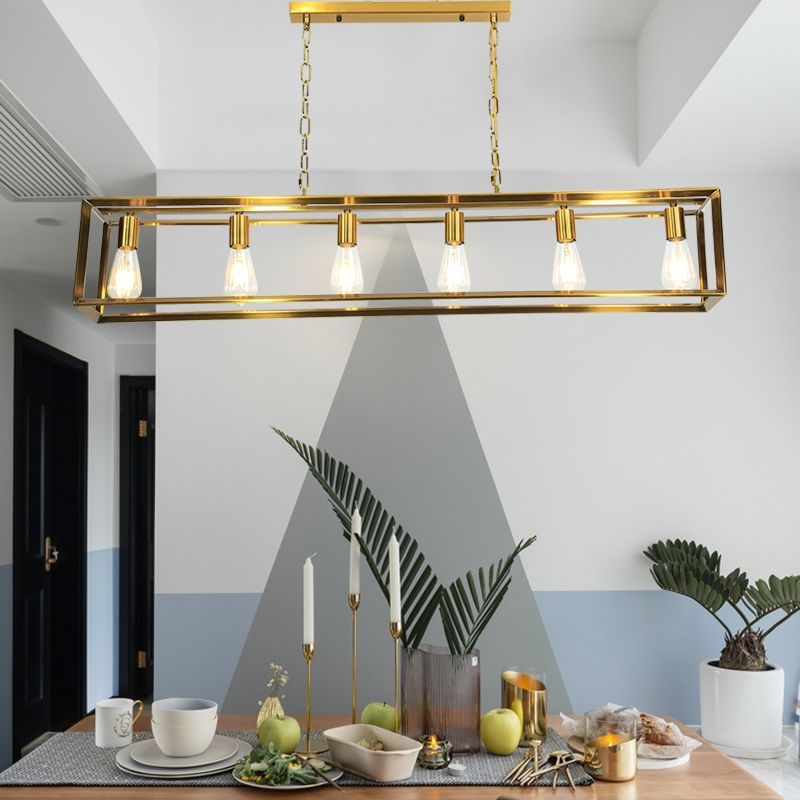 Alessio Rectangle Pendant Light, Brass&Black, 5/6 Heads