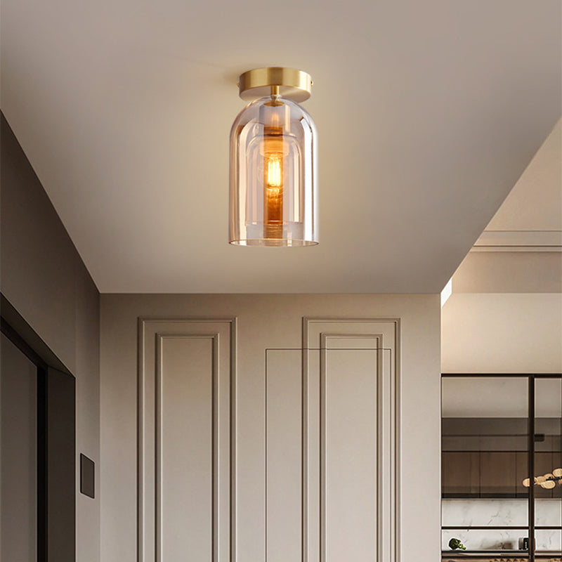 Sanna Vintage LED Plafondlamp Rookgrijs Cognac Metaal Glas Slaapkamer Woonkamer