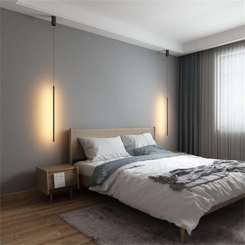Edge Moderne Minimalistische Lineaire Hanglampen Zwart Metaal Woonkamer Slaapkamer