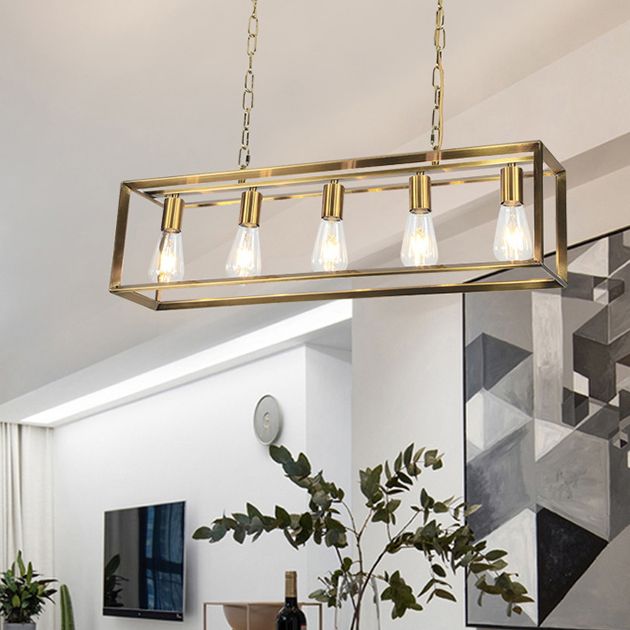 Alessio Rectangle Pendant Light, Brass&Black, 5/6 Heads