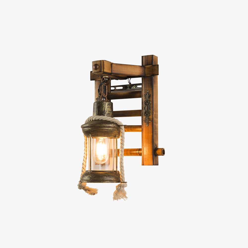 Austin Vintage Lantaarnvorm Houten Metalen Wandlamp, Woonkamer