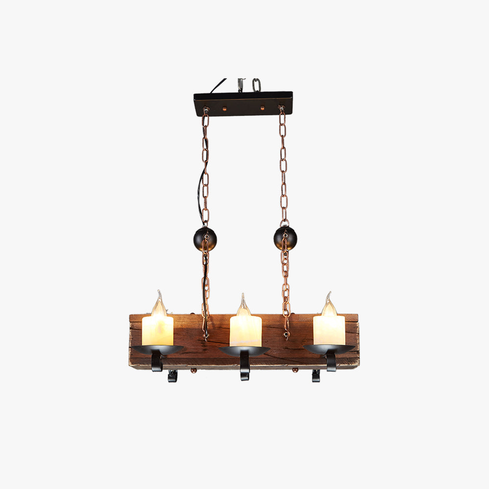 Austin Retro Rectangular Metal/Wood Pendant Light, Walnut