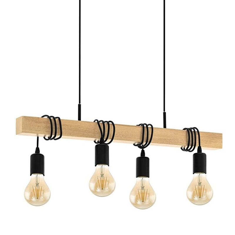 Alessio Rustieke LineaireHouten Hanglamp, Zwart, 4 Lampen Slaapkamer/Woonkamer