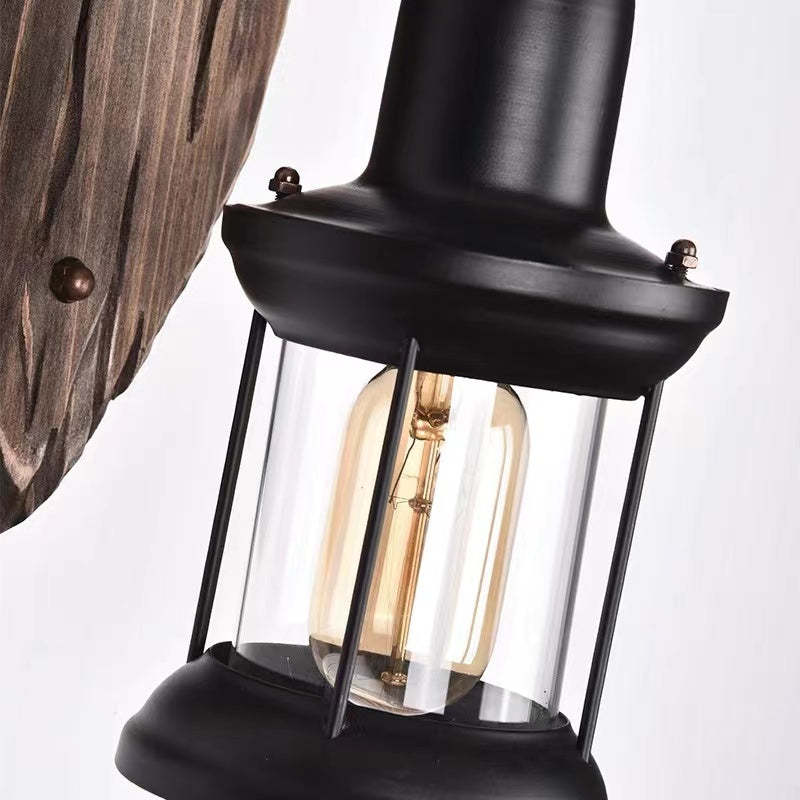 Alessio Retro Lantern LED Wandlampen Zwart Bronze Metaal Hout Slaapkamer