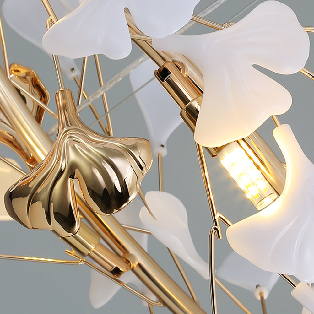 Olivia Design Ginkgoblad LED Hanglamp Goud/Wit Metaal/Keramisch Slaap/Eet/Woonkamer