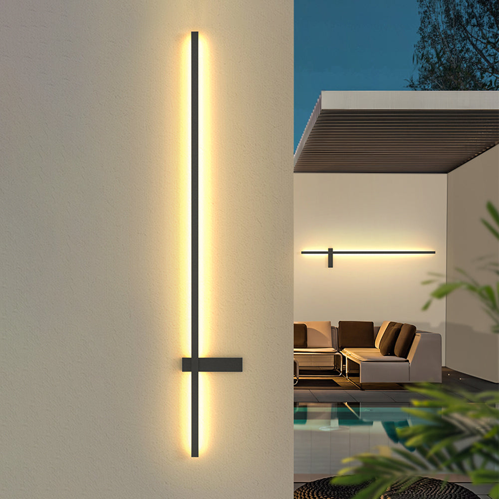 Edge Minimalist Duo-Linear Metal Outdoor Wall Lamp, Black