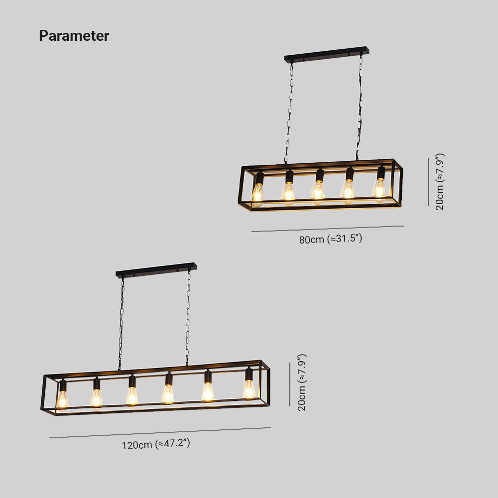 Alessio Rectangle Pendant Light, Brass&Black, 5/6 Heads