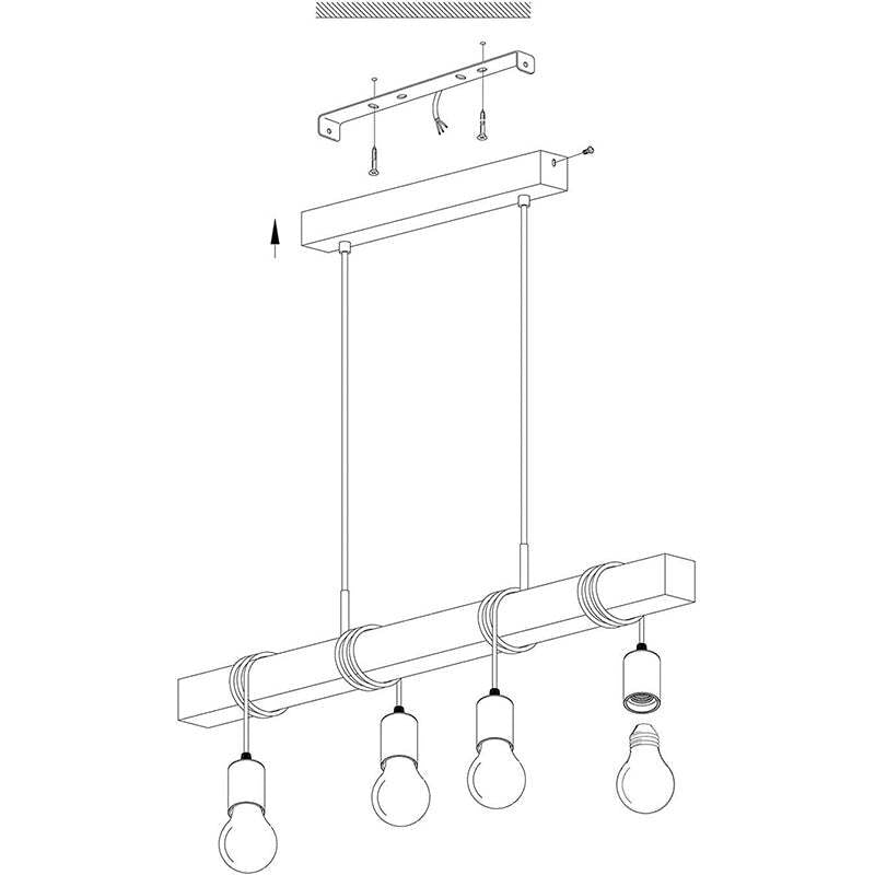 Alessio Rustieke LineaireHouten Hanglamp, Zwart, 4 Lampen Slaapkamer/Woonkamer