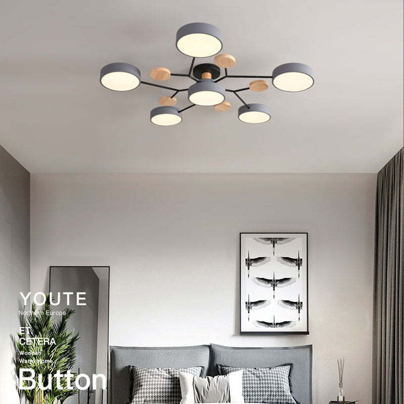Sienna Ronde Moderne LED Plafondlampen Wit Grijs Groen Hout Metaal