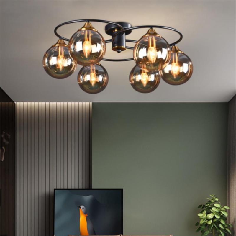 Valentina Vintage Ronde LED Plafondlamp Metaal/Glas Rokeriggrijs/Amber Slaap/Eet/Woonkamer