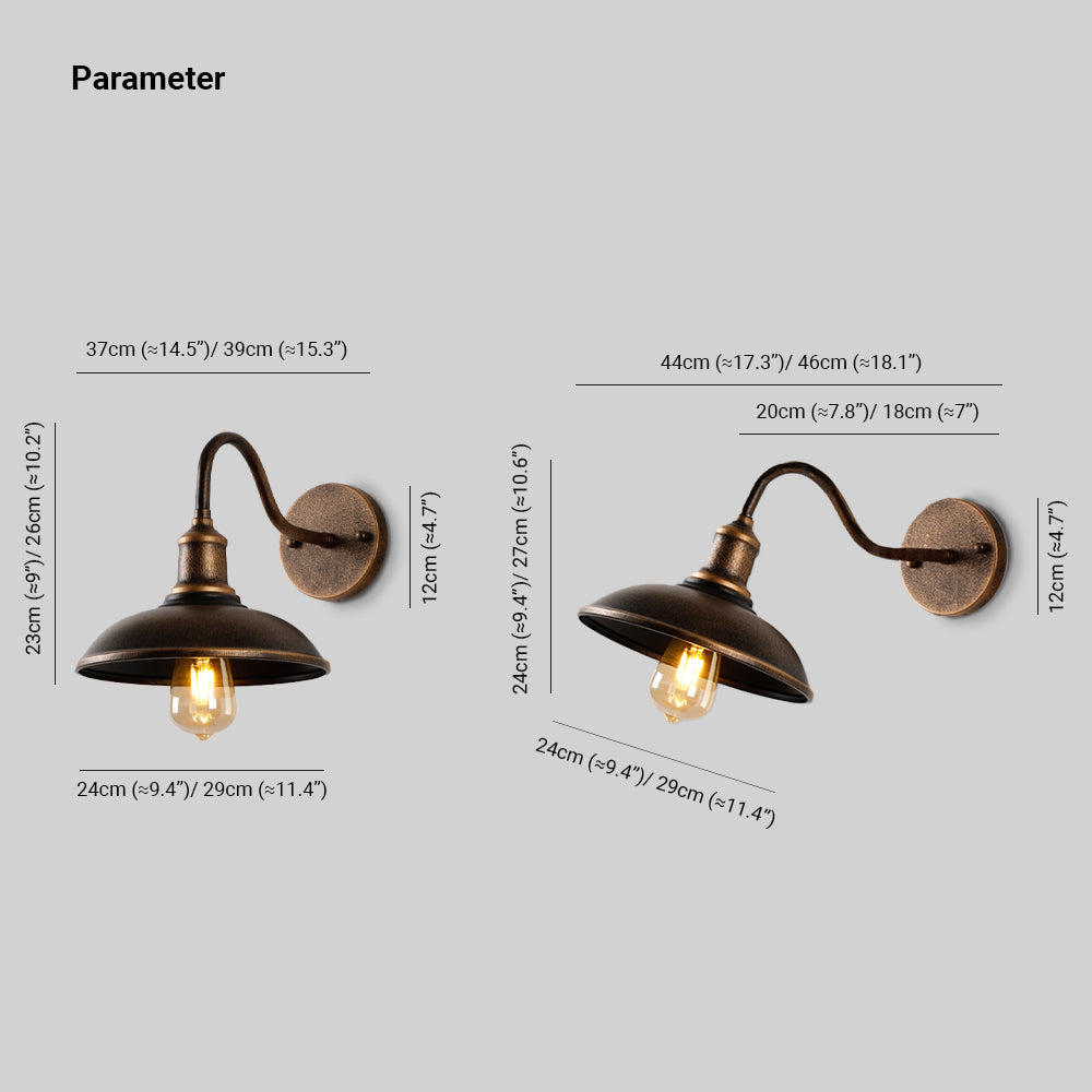 Alessio Rustieke Komvormige mMetalen Buiten Wandlamp, Antiek Messing